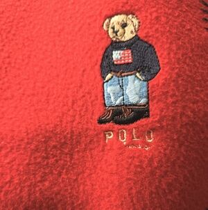 Ralph Lauren Polo Red Y2K Teddy Bear Throw Blanket Navy Blue Whip Stitch